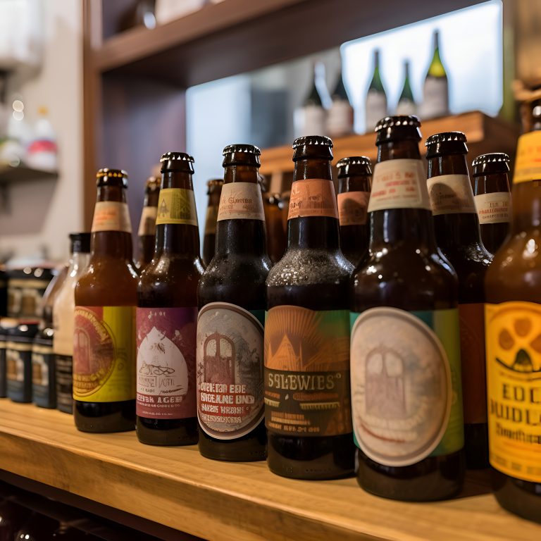 Bottles of beer on display at Starbucks coffee shop. Starbucks Corporation is an American global coffee company and coffeehouse chain.